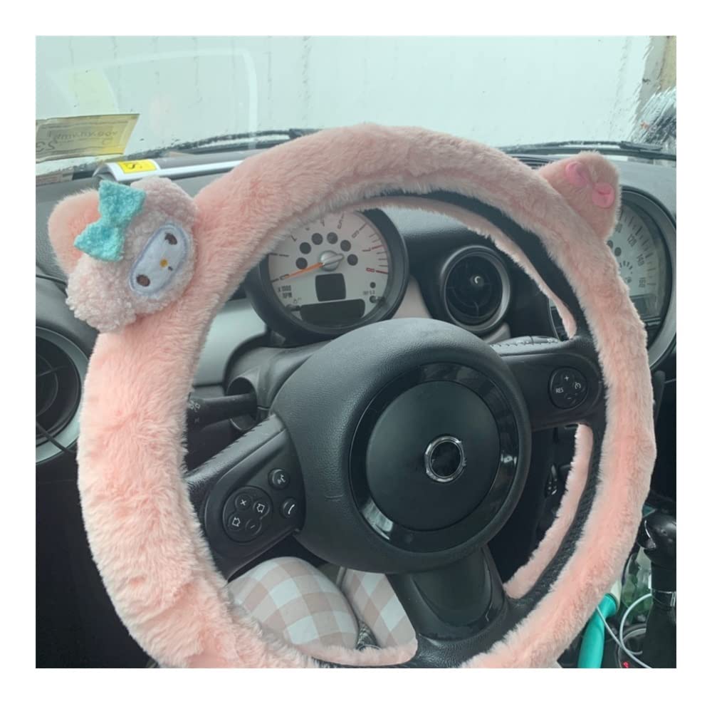 Auto-Lenkradbezüge Süße Rosa Cartoon Pelzige Wärme Auto Lenkradbezug Winter Plüsch Innengriffbezug Mädchen Weibliche Dekoration Ø38cm(F) von XKCMGSI