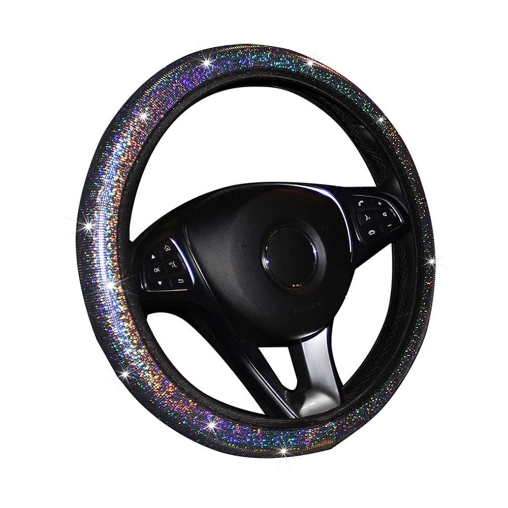 Auto-Lenkradbezüge Universal 37–38 cm Bunter Diamant-Regenbogen-Bling Weicher Auto-Lenkrad-Schutz-Abdeckung Innenausstattung Auto-Styling(B) von XKCMGSI