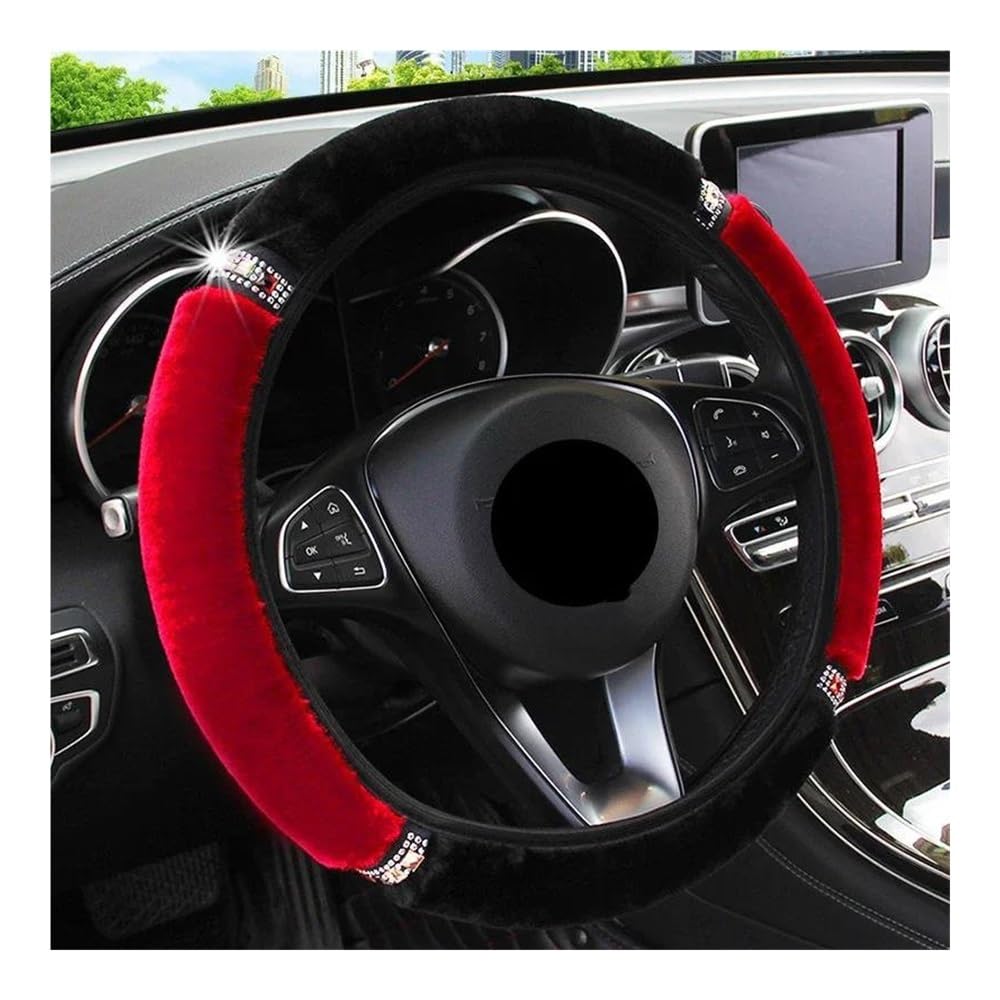 Auto-Lenkradbezüge Universal 37-38 cm Durchmesser Weiche Plüsch Strass Auto Lenkrad Abdeckung Innen Zubehör Lenkung-Abdeckung Auto-Styling(Blanc) von XKCMGSI