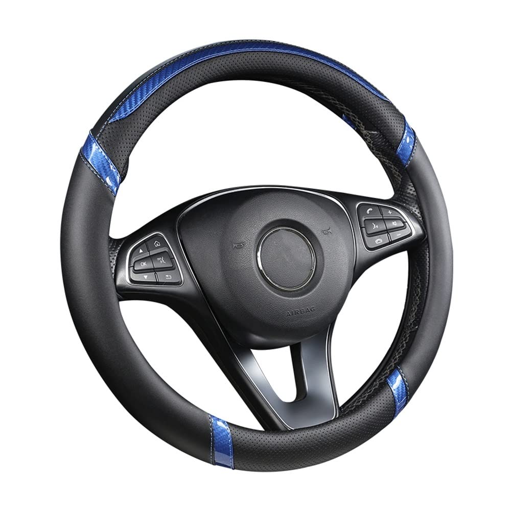 Auto-Lenkradbezüge Universal-Auto-Lenkrad-Schutzhülle Ø38CM Anti-Rutsch-Carbon-Faser-Auto-Lenkrad-Abdeckung(Black Blue) von XKCMGSI