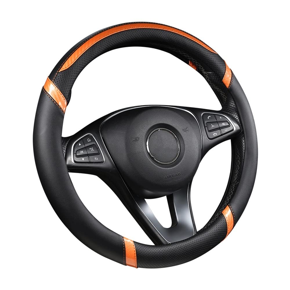 Auto-Lenkradbezüge Universal-Auto-Lenkrad-Schutzhülle Ø38CM Anti-Rutsch-Carbon-Faser-Auto-Lenkrad-Abdeckung(Black orange) von XKCMGSI