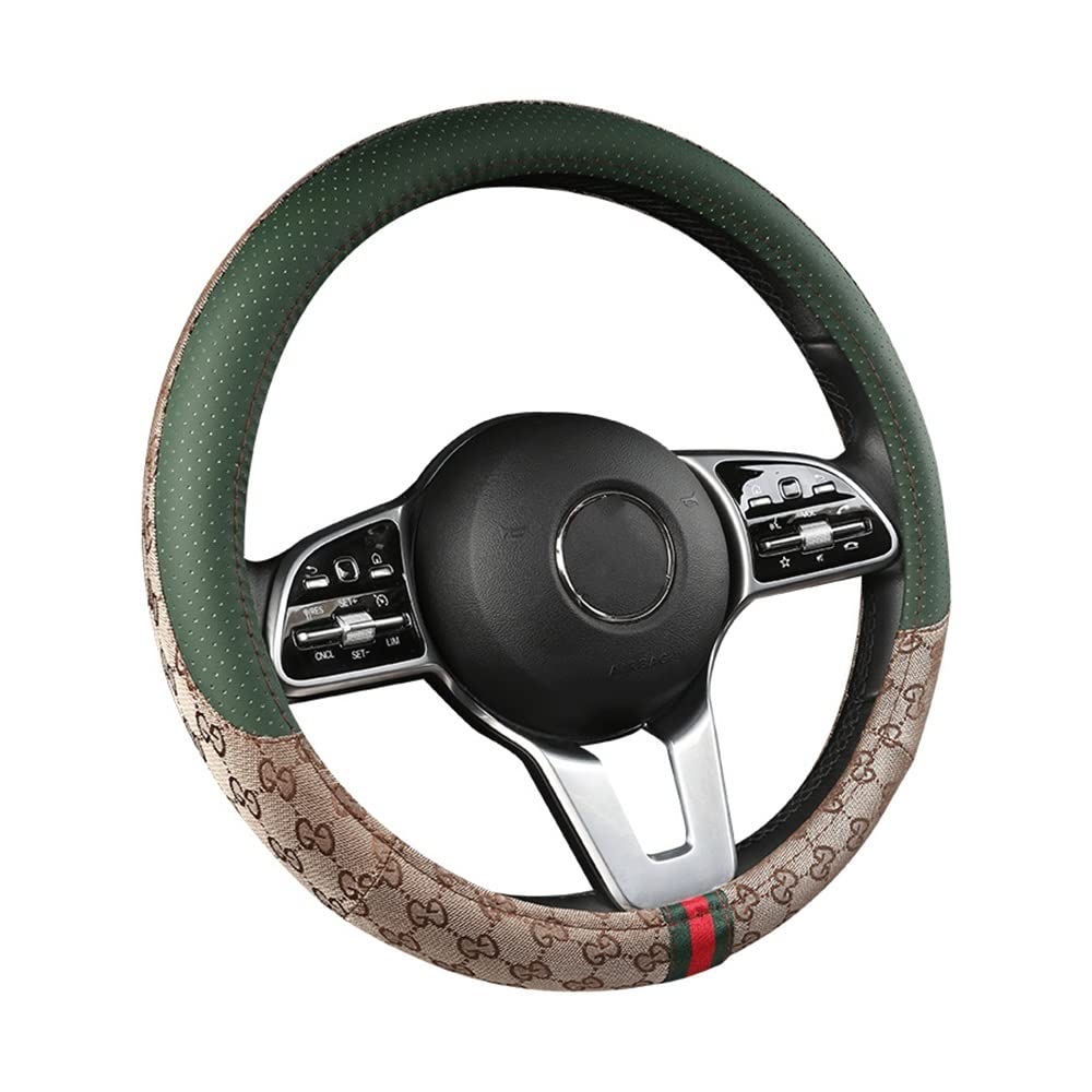 Auto-Lenkradbezüge Universal-Auto-Lenkradabdeckung, atmungsaktiv, PU-Leder, Flachs, Auto-Radabdeckung, Innenausstattung, Schutzabdeckungen, 38 cm(Coffee) von XKCMGSI