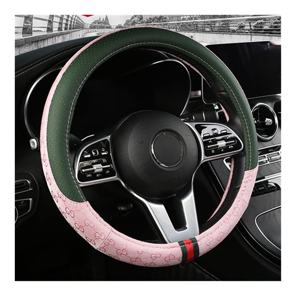 Auto-Lenkradbezüge Universal-Auto-Lenkradabdeckung, atmungsaktiv, PU-Leder, Flachs, Auto-Radabdeckung, Innenausstattung, Schutzabdeckungen, 38 cm(Pink) von XKCMGSI