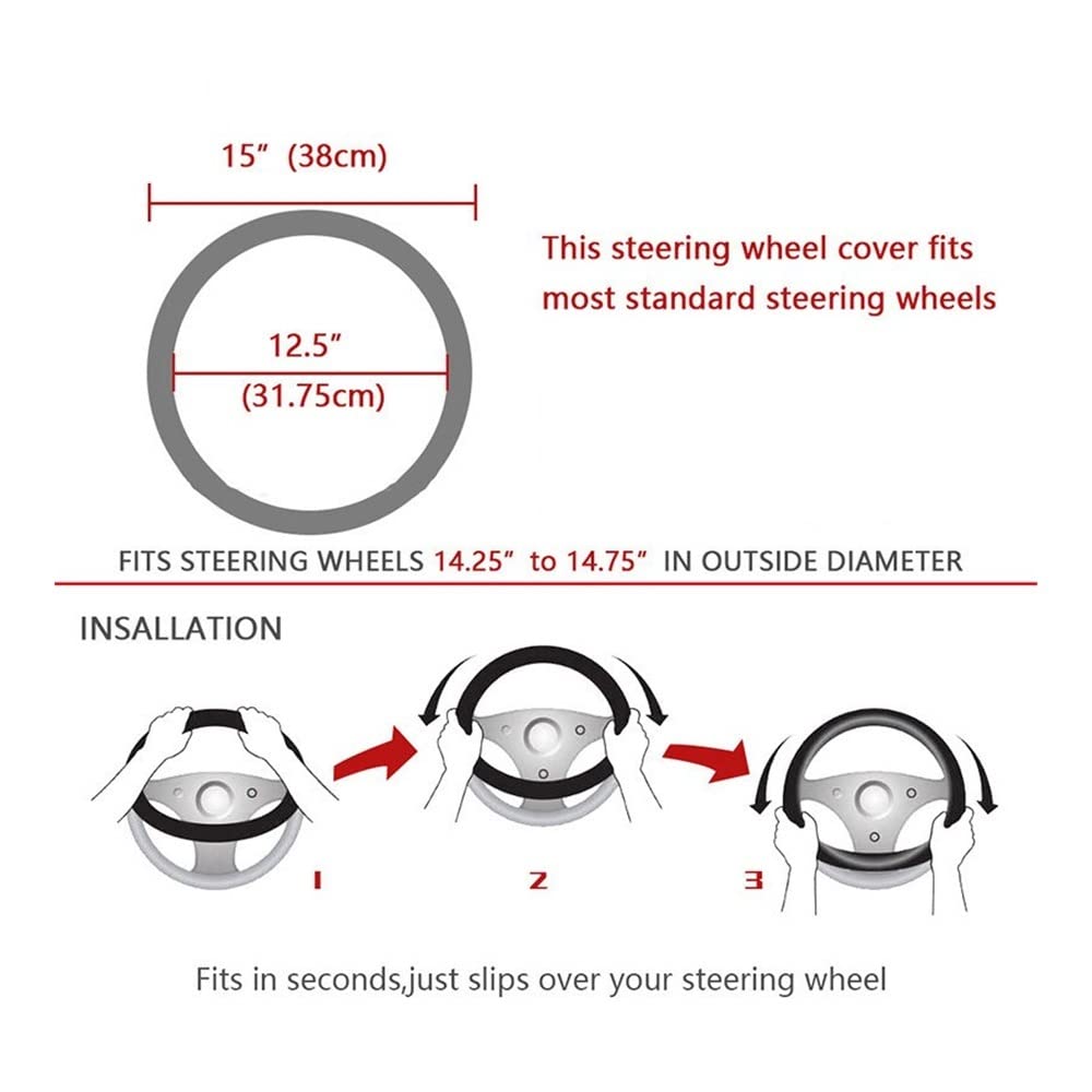 Auto-Lenkradbezüge Universal-Auto-Lenkradabdeckung, atmungsaktiv, PU-Leder, Flachs, Auto-Radabdeckung, Innenausstattung, Schutzabdeckungen, 38 cm(Rood) von XKCMGSI