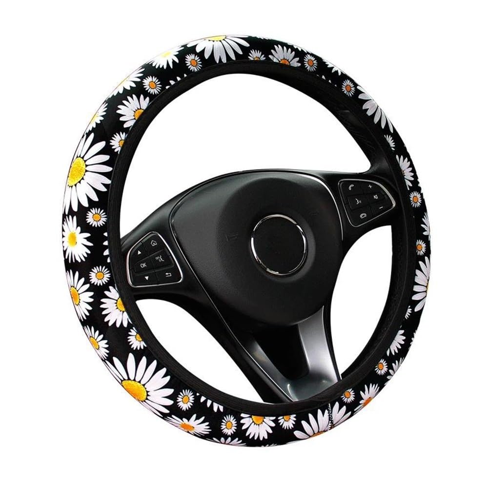 Auto-Lenkradbezüge Universal Auto Nette Gänseblümchen Blume Auto Innen Dekoration Gestrickte Lenkrad Abdeckung Styling Innen Zubehör Produkt von XKCMGSI