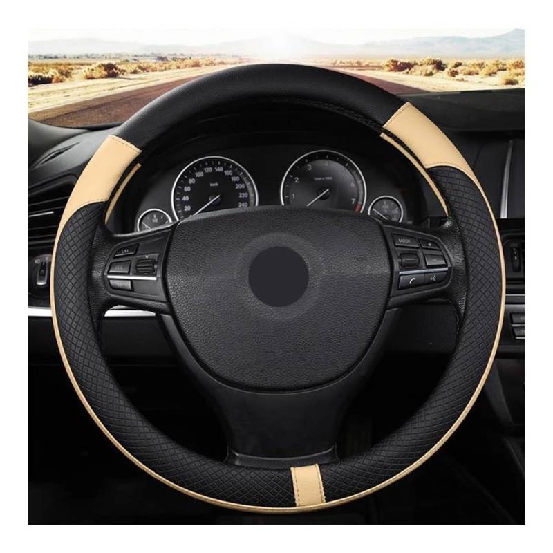 Auto-Lenkradbezüge Universal Kleine 36 cm Auto Lenkrad Abdeckung Geflecht Leder Auto Lenkrad Abdeckung Anti Slip Atmungsaktive Auto Zubehör(Beige) von XKCMGSI