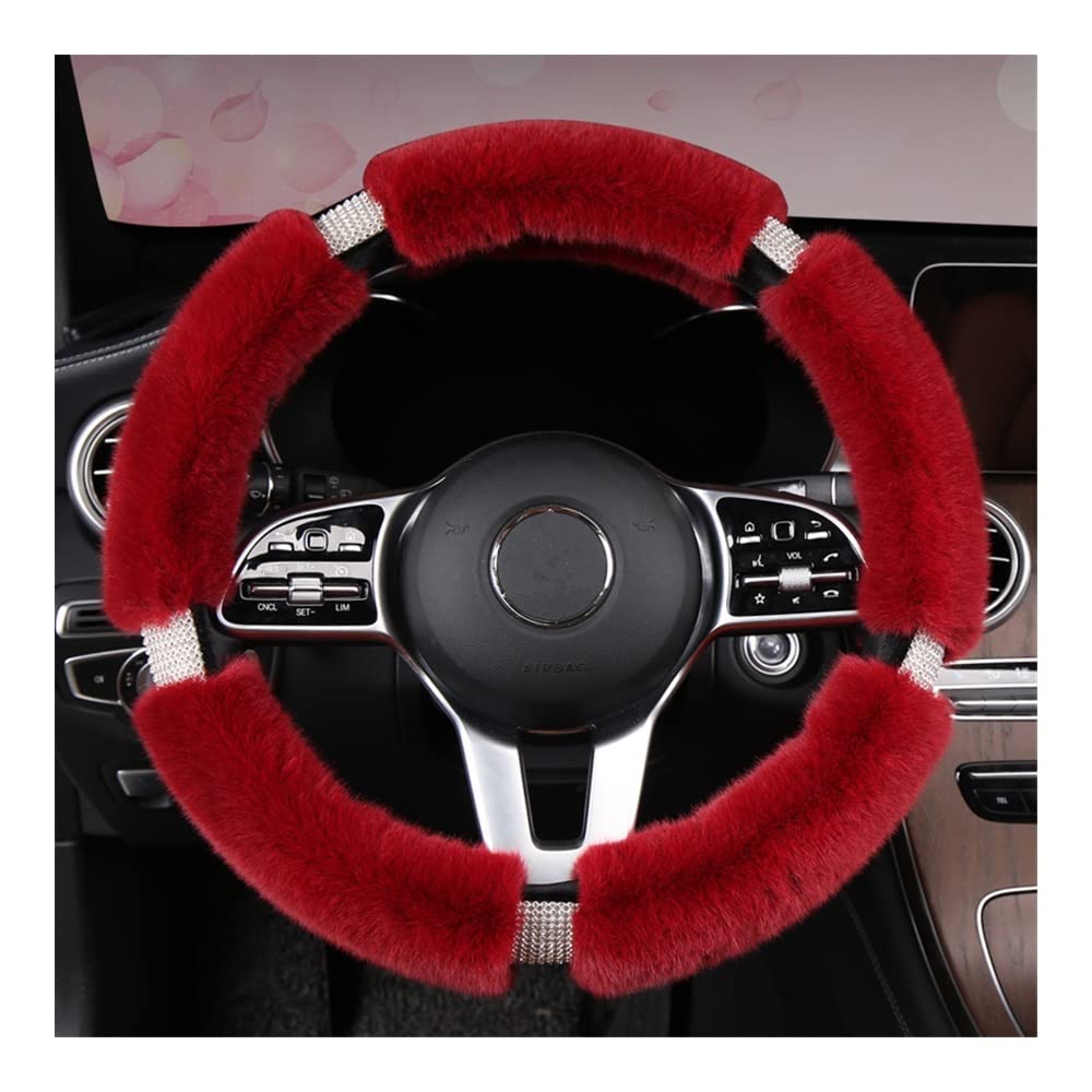 Auto-Lenkradbezüge Warme rosa Auto-Lenkradabdeckungen schützende Anti-Rutsch-Veloursleder-Lenkradabdeckung Universal 38CM(Rood) von XKCMGSI