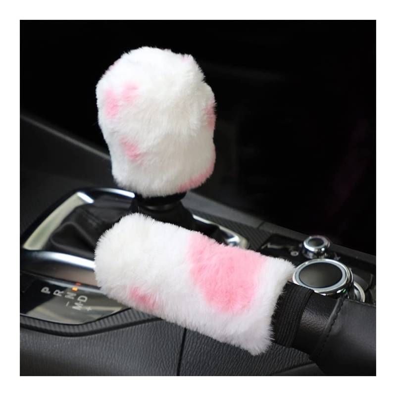 Auto-Lenkradbezüge Weiche Plüsch Auto Lenkrad Abdeckung Hand Bremse Getriebe Abdeckung Set Druck Anti-Rutsch Auto Auto Styling Interieur Zubehör 37-38cm(Pink1) von XKCMGSI