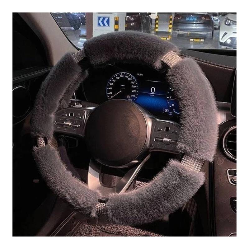 Auto-Lenkradbezüge Winter Verdickte Plüsch Universal Auto Lenkrad Abdeckung Nette Weiche Bequeme Lenkrad Abdeckung Dekorative Zubehör(Gray) von XKCMGSI