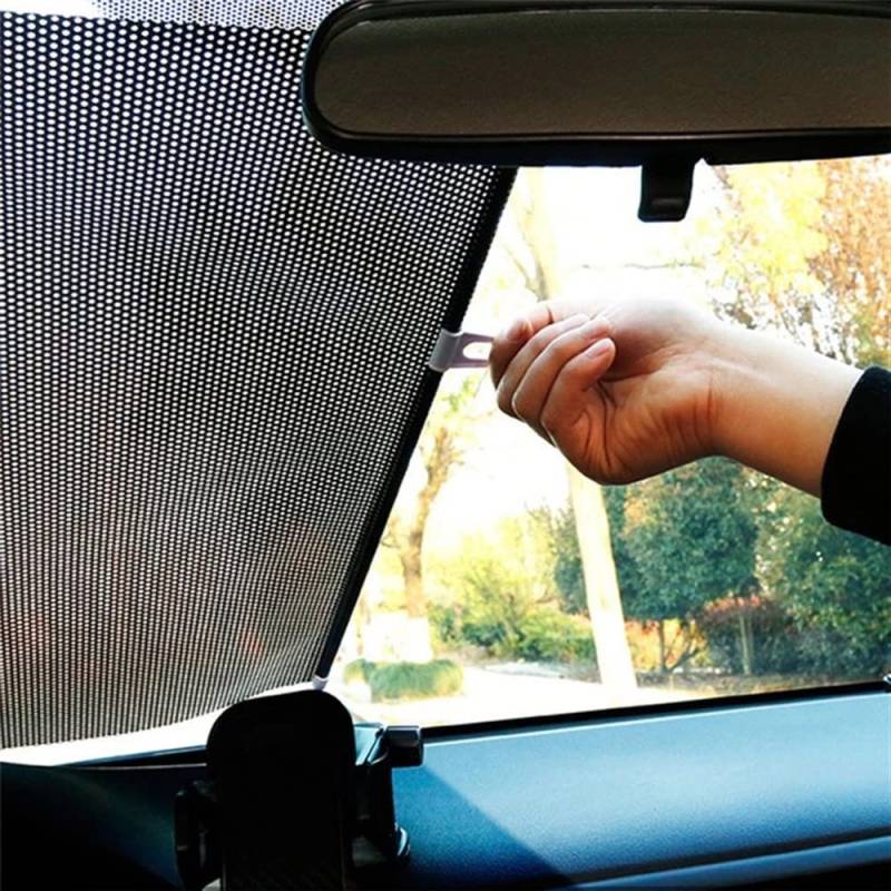 Vorderseite Frontscheibe Sonnenschutz Autofenster-Sonnenschutz Auto-Sonnenschirm Sonnenschutzrollo PVC-Vorhang Auto-Sonnenblende Frontscheibe Sonnenblende Auto Sonnenschutz(W50CM L125CM Black) von XKCMGSI