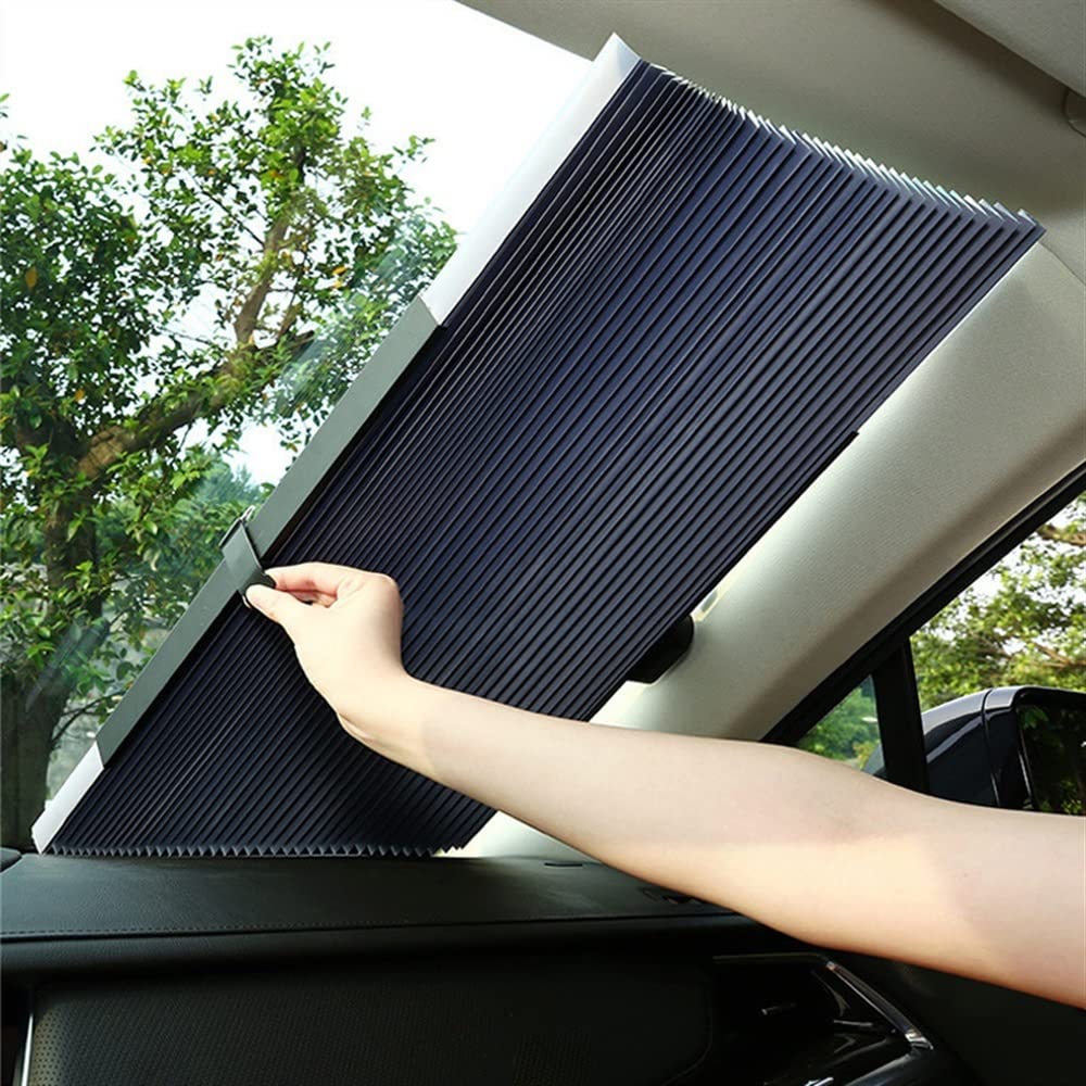 Vorderseite Frontscheibe Sonnenschutz Einziehbare Auto Windschutzscheibe Sonnenschirm Vorhang Folding Car Sunshade Covers Reflective Aluminium Film Vorhänge Anti-UV 46/65/70/80cm Auto Sonnenschutz(46c von XKCMGSI