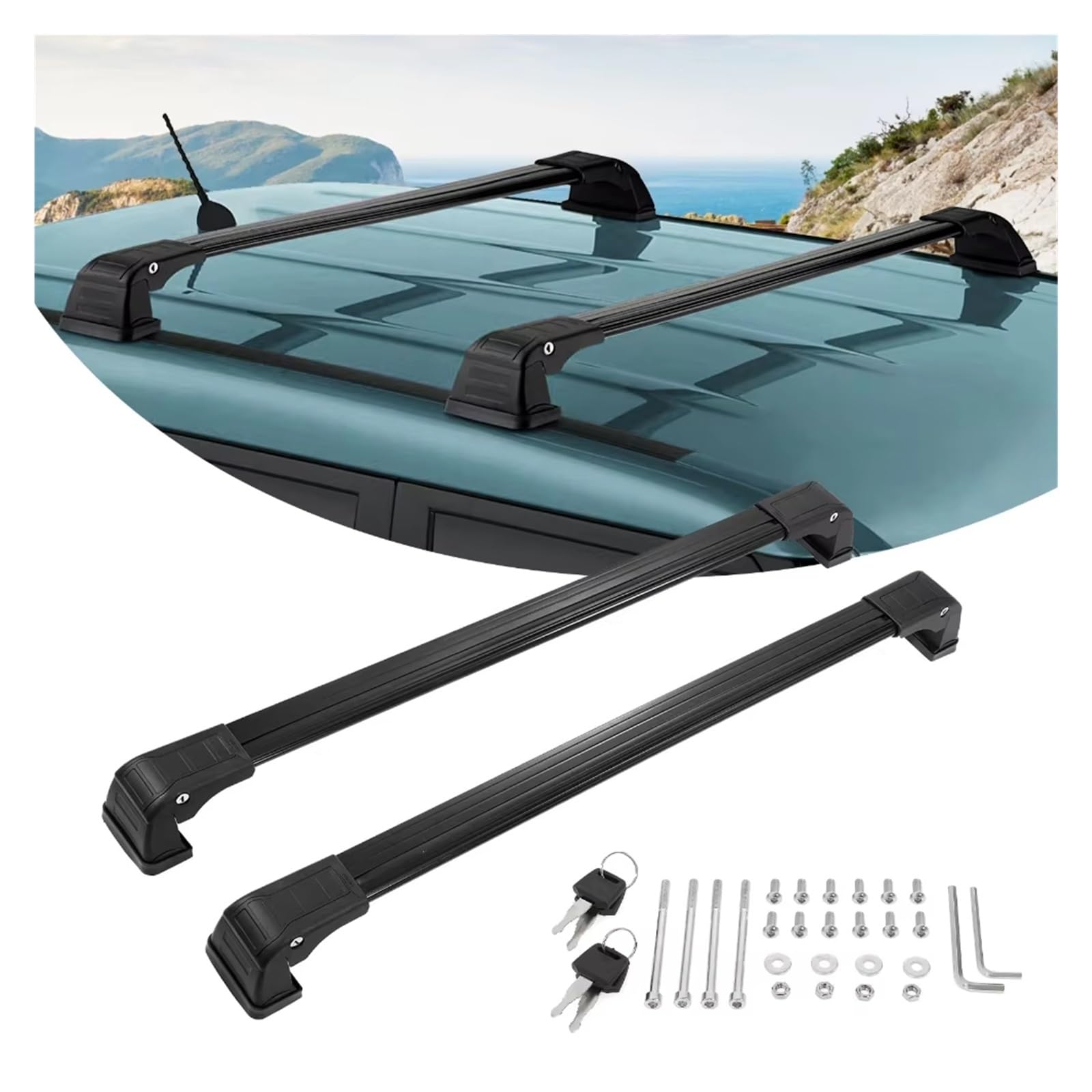 Dachreling Rack Für KIA Für Soul 2014–2019, Auto-Dachträger, Querträger, SUV, Gepäck, Kajak, Fracht, Hartschalen-Träger, Dachreling Mit 4 Schlüsseln, 45,6 Kg Last Relingträger von XKOEHXJ