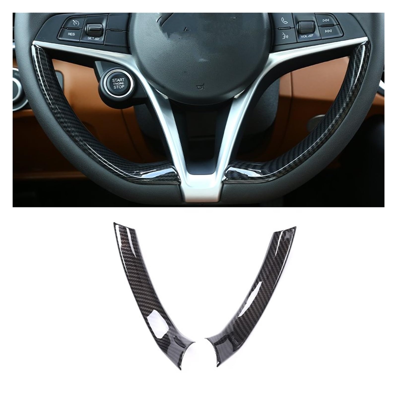 Innenraum Auto Zubehör Für Alfa Für Romeo Für Giulia Für Stelvio 2017 2018 2019 Auto Lenkrad Abdeckung Trim Innen Zubehör ABS Carbon Faser Auto Innenraum Zubehör(Style D-2 pcs) von XKOEHXJ