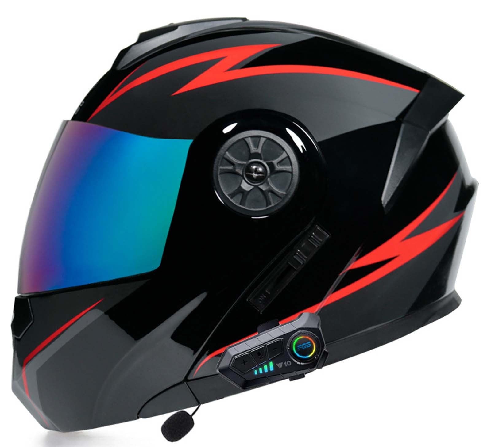 Bluetooth-Modularhelm für Motorräder, Integralhelm, Klapphelm, DOT/ECE-Zertifiziert, leichtes, belüftetes Design mit Doppelvisier, geeignet für Erwachsene, S~XL B,L(57-58CM) von XLGNXXL