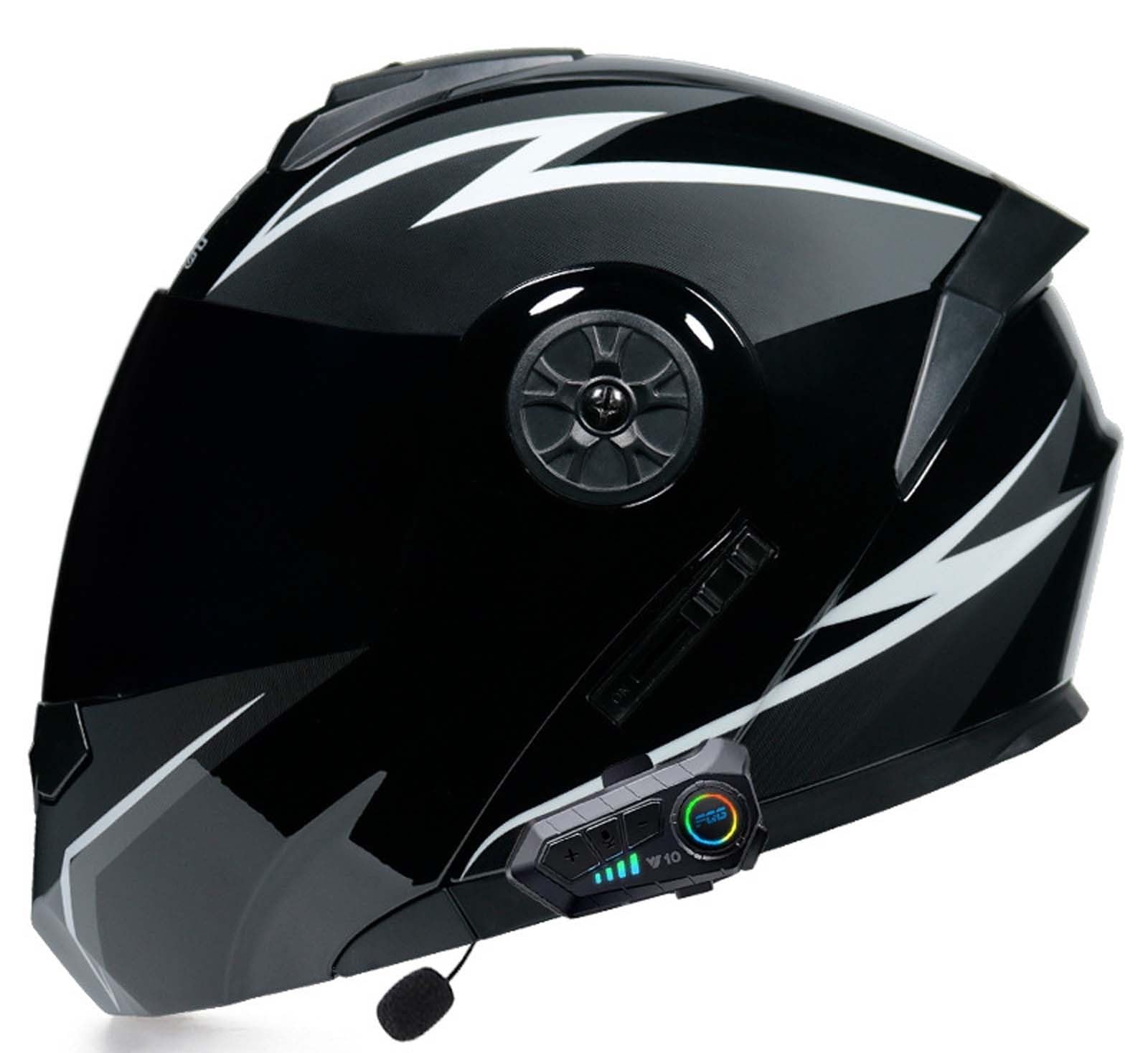 Bluetooth-Modularhelm für Motorräder, Integralhelm, Klapphelm, DOT/ECE-Zertifiziert, leichtes, belüftetes Design mit Doppelvisier, geeignet für Erwachsene, S~XL D,L(57-58CM) von XLGNXXL