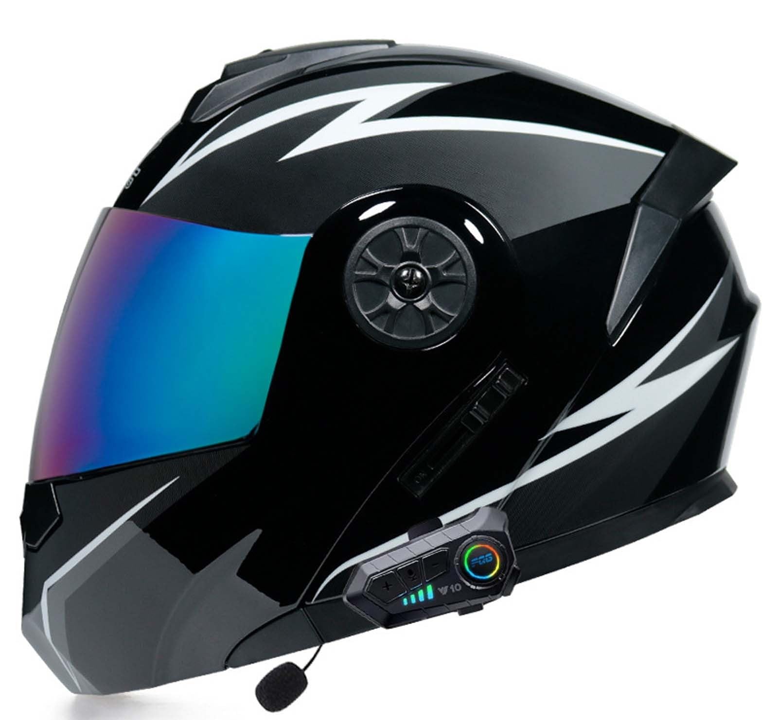 Bluetooth-Modularhelm für Motorräder, Integralhelm, Klapphelm, DOT/ECE-Zertifiziert, leichtes, belüftetes Design mit Doppelvisier, geeignet für Erwachsene, S~XL E,L(57-58CM) von XLGNXXL