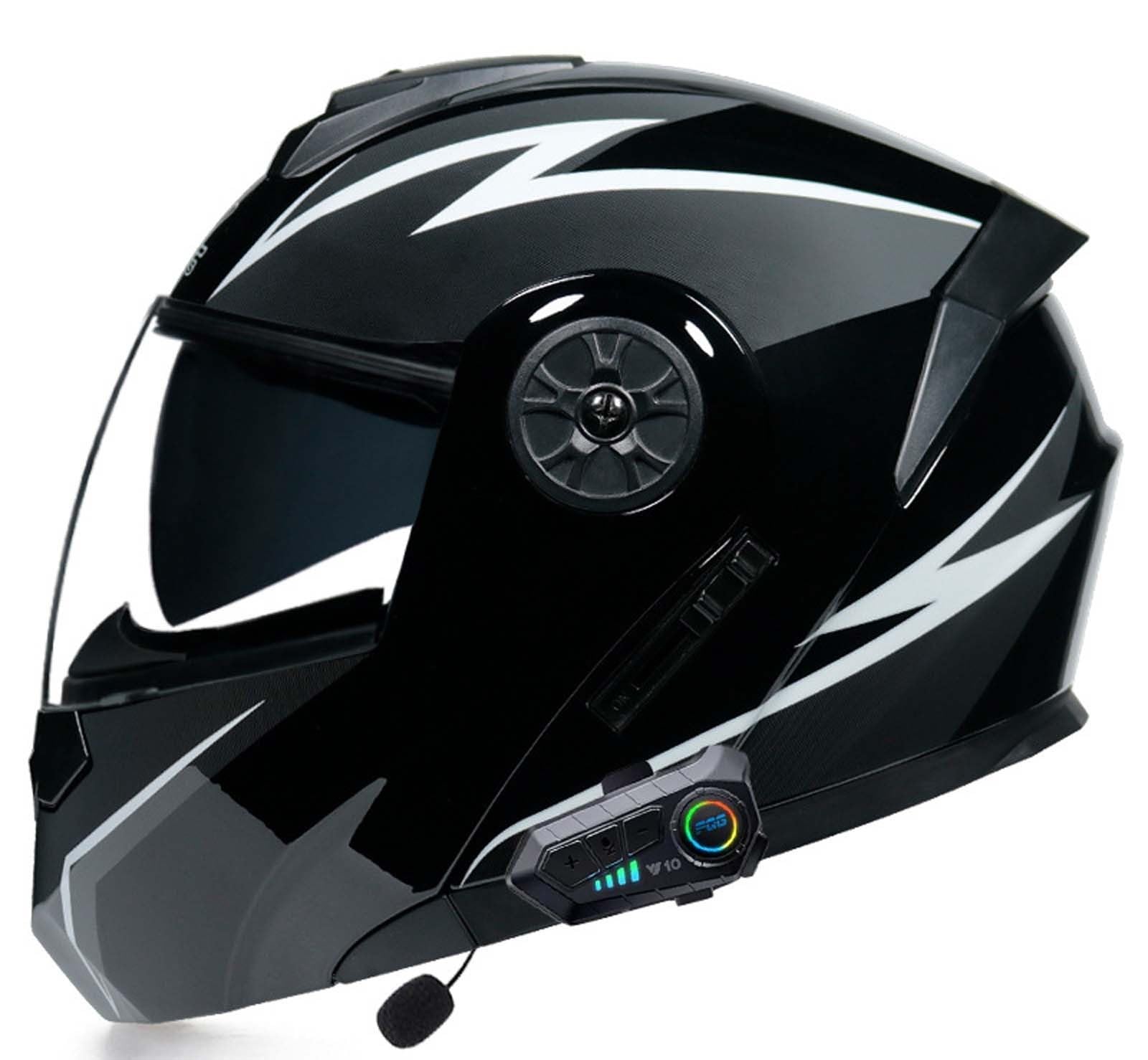 Bluetooth-Modularhelm für Motorräder, Integralhelm, Klapphelm, DOT/ECE-Zertifiziert, leichtes, belüftetes Design mit Doppelvisier, geeignet für Erwachsene, S~XL F,L(57-58CM) von XLGNXXL