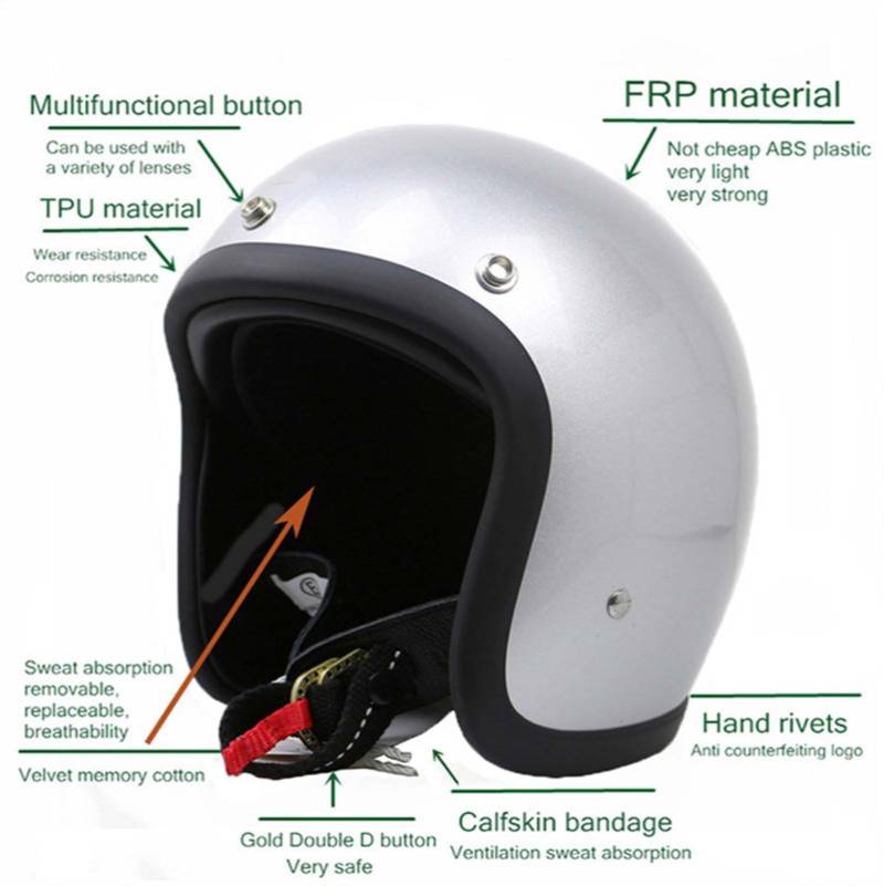 Motorrad-Halbhelm, Retro-Motorradhelm mit offenem Gesicht, altmodischer Motorradhelm, Jet-Motorradhelm, geeignet für Erwachsene Männer und Frauen H,L(57-58CM) von XLGNXXL