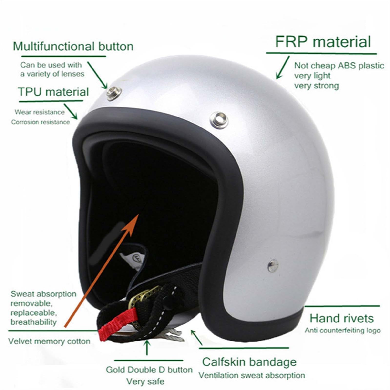 Motorrad-Halbhelm, Retro-Motorradhelm mit offenem Gesicht, altmodischer Motorradhelm, Jet-Motorradhelm, geeignet für Erwachsene Männer und Frauen H,M(55-56CM) von XLGNXXL