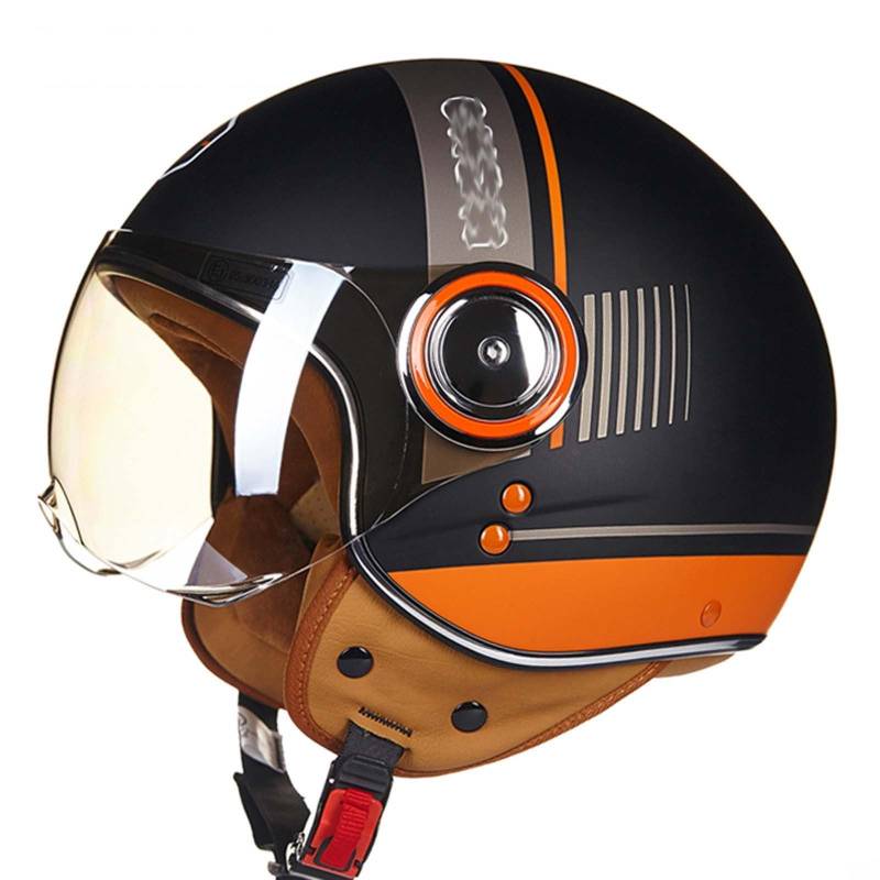 Offener Motorrad-Halbhelm für Erwachsene, Retro-3/4-Jethelm, DOT/ECE-zertifizierter Jethelm, geeignet für Erwachsene Männer und Frauen B,L von XLGNXXL