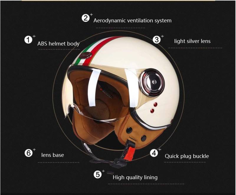 Offener Motorrad-Halbhelm für Erwachsene, Retro-3/4-Jethelm, DOT/ECE-zertifizierter Jethelm, geeignet für Erwachsene Männer und Frauen C,L von XLGNXXL