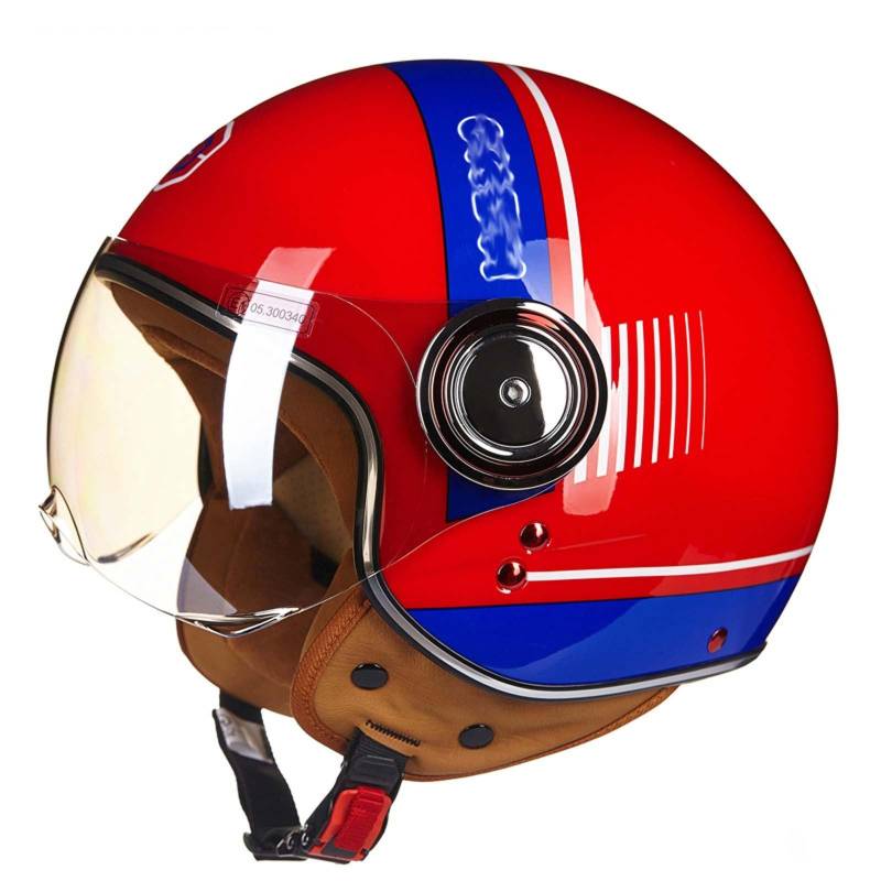 Offener Motorrad-Halbhelm für Erwachsene, Retro-3/4-Jethelm, DOT/ECE-zertifizierter Jethelm, geeignet für Erwachsene Männer und Frauen F,L von XLGNXXL