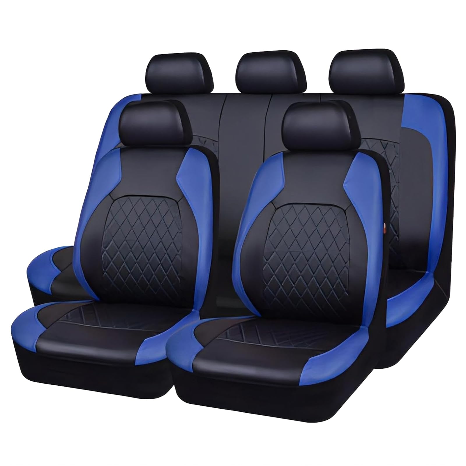 XLKWNNAD Auto Sitzbezüge Sets Für Toyota Hilux Double Cab AN120 AN130 AN10 2023-2025, Leder Allwetter Vorne und Hinten Wasserdicht Atmungsaktiv Schonbezüge Sitzschoner Innenraum Zubehör,C/Blue von XLKWNNAD