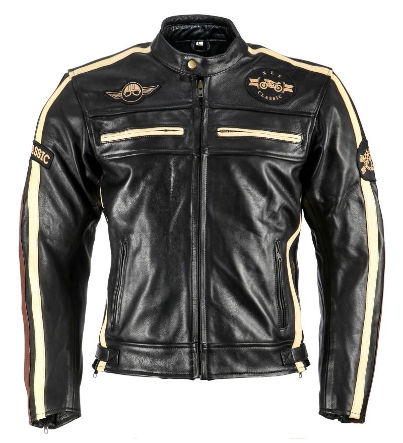 Motorradjacke XLS Classic One für Herren schwarz Retro Bikerjacke herausnehmbares Thermofutter Größe 5XL von XLS