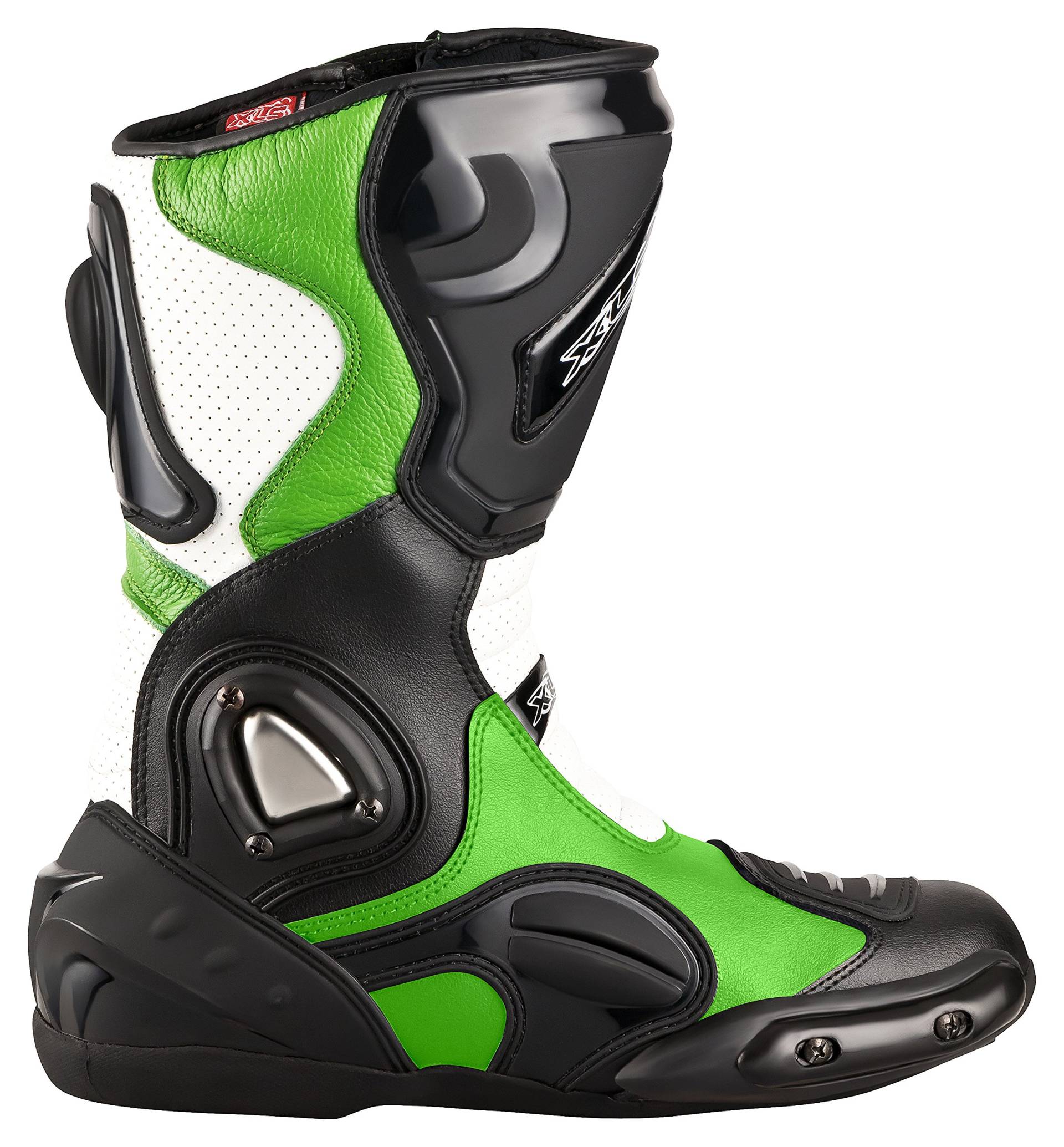 Motorradstiefel hochwertige XLS Racing Boots Touringstiefel Lederstiefel schwarz grün (43) von XLS