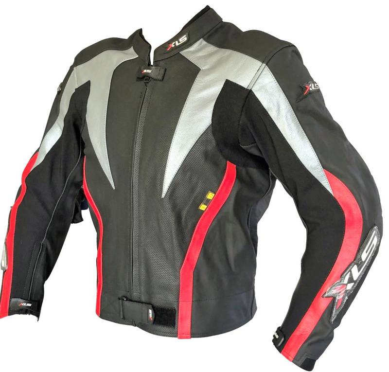 XLS Motorrad Lederjacke Schwarz Rot Silber Gr. 54 von XLS