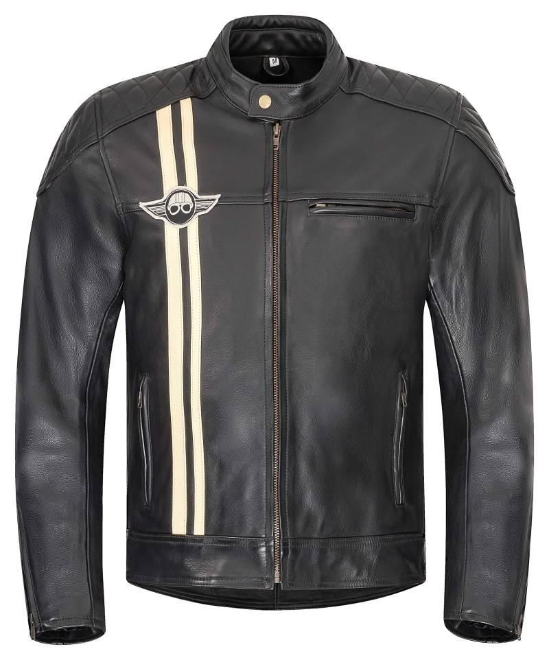 XLS Motorradjacke Classic Stripes für Herren schwarz aus Leder Retro Bikerjacke herausnehmbares Thermofutter Größe XL von XLS