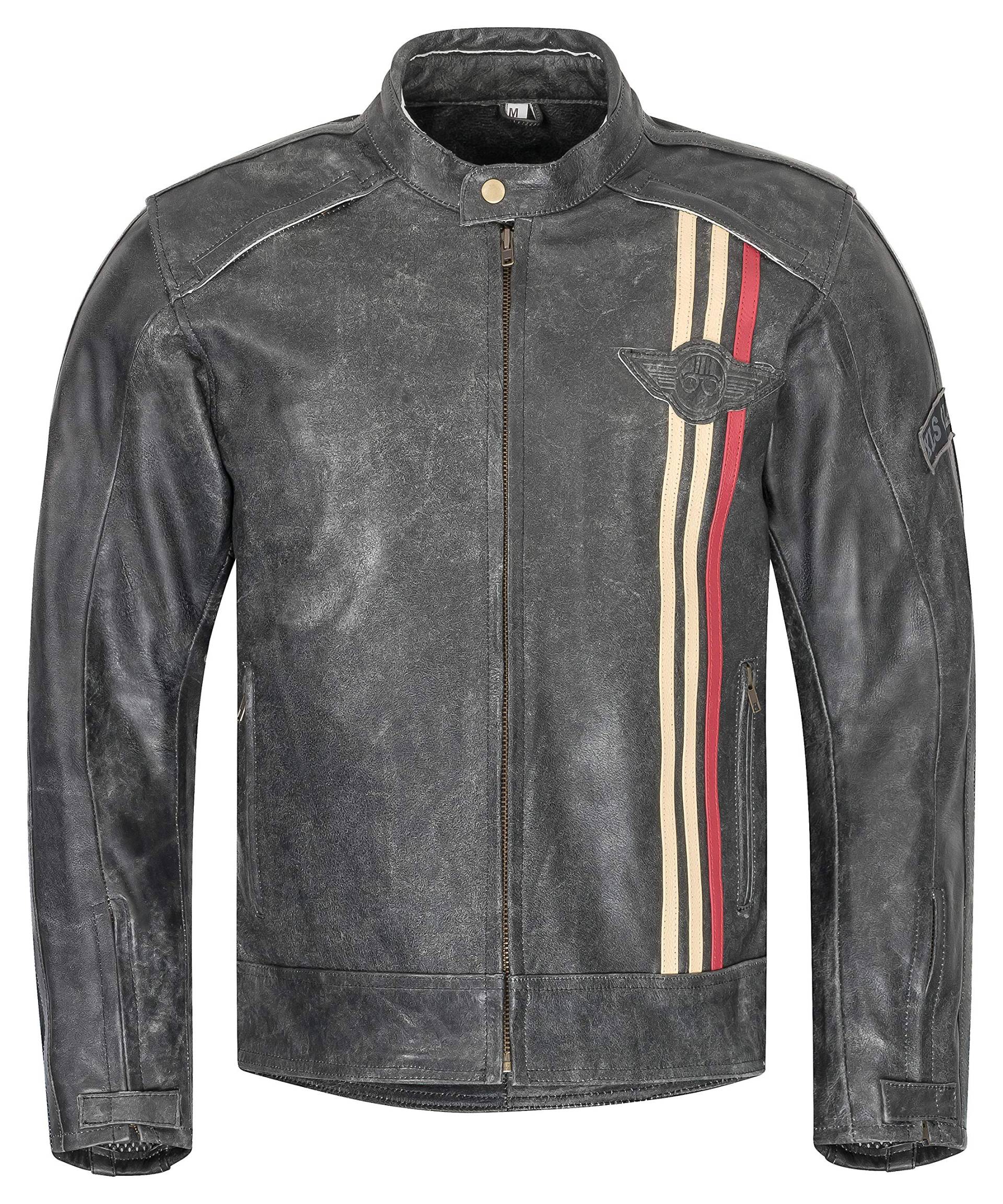 XLS Motorradjacke Classic Urban für Herren schwarz aus Leder Retro Bikerjacke herausnehmbares Thermofutter Größe 4XL von XLS