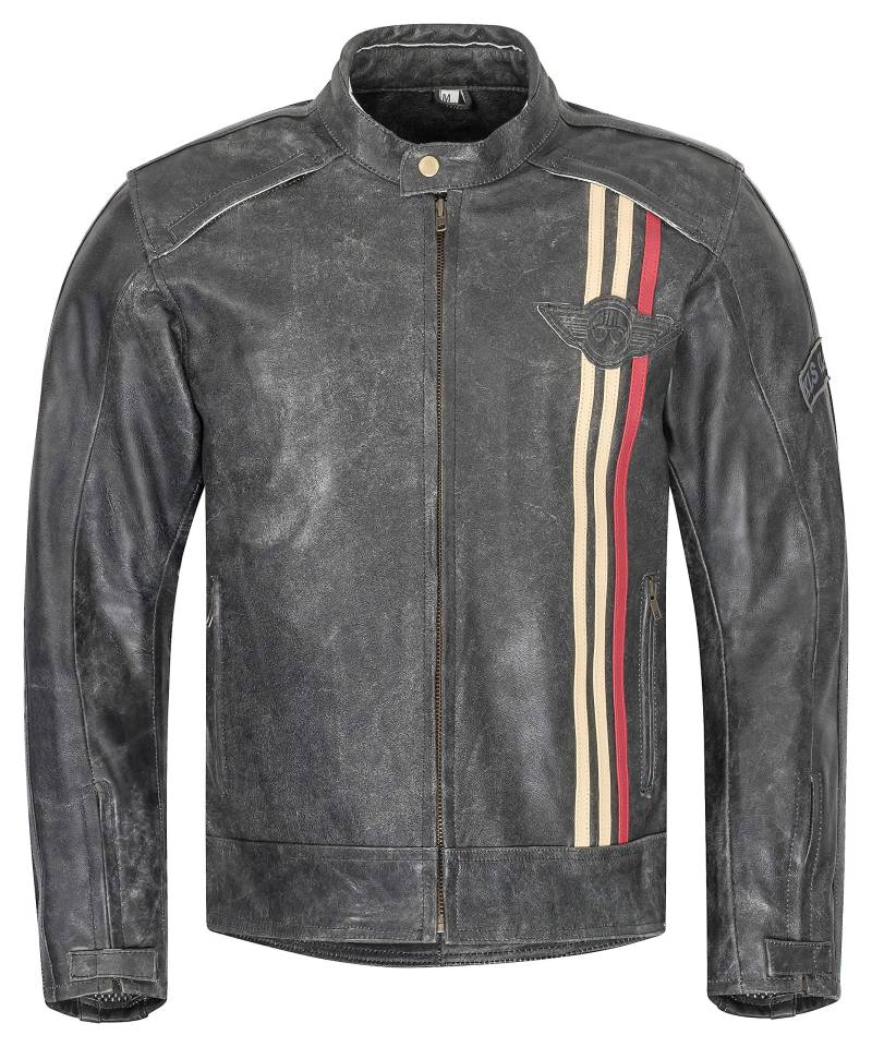 XLS Motorradjacke Classic Urban für Herren schwarz aus Leder Retro Bikerjacke herausnehmbares Thermofutter Größe XL von XLS