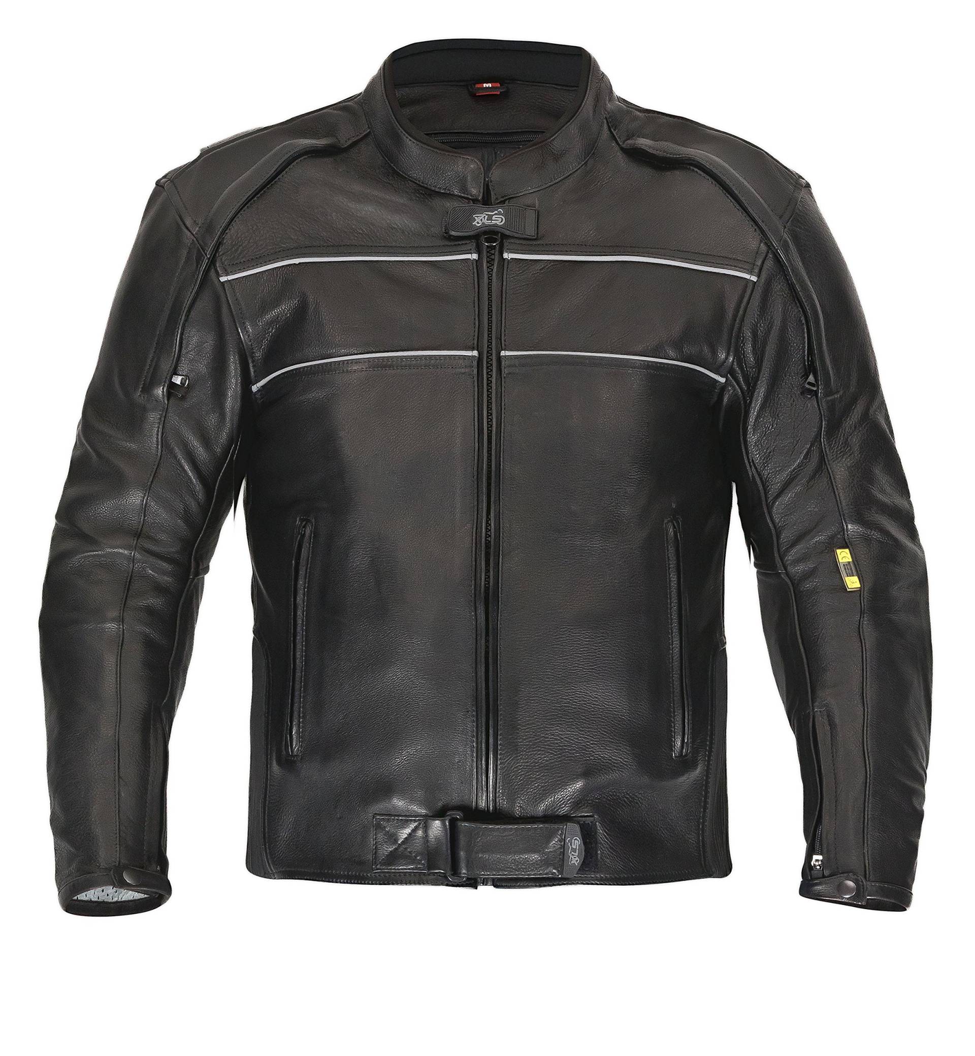 XLS Motorradjacke Herren, Motorrad Lederjacke in Retro-Look, Echtleder, Bikerjacke, schwarz, Chopper Jacke (S) von XLS