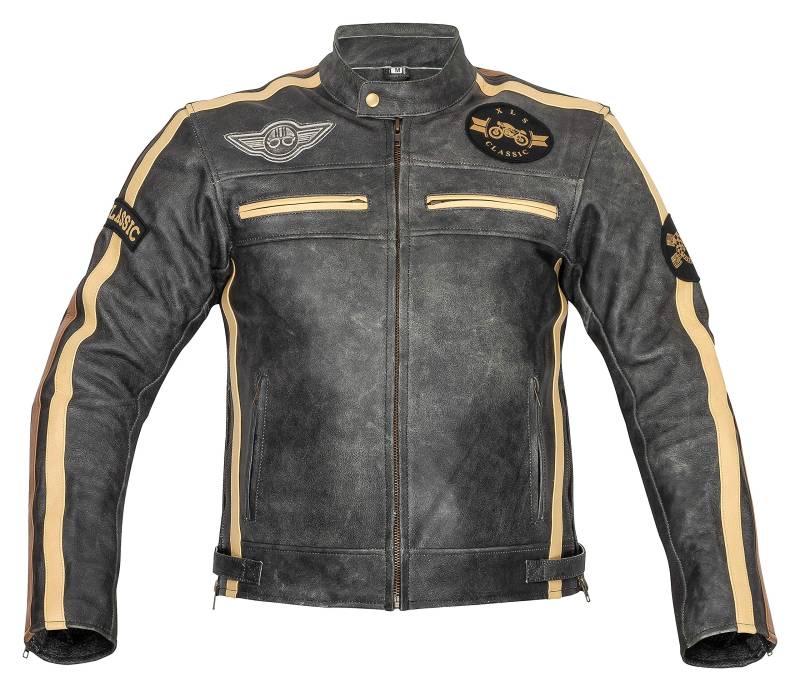 XLS Motorradjacke Herren Klassik Motorrad Lederjacke Retro Bikerjacke Vintage Grau (4XL) von XLS