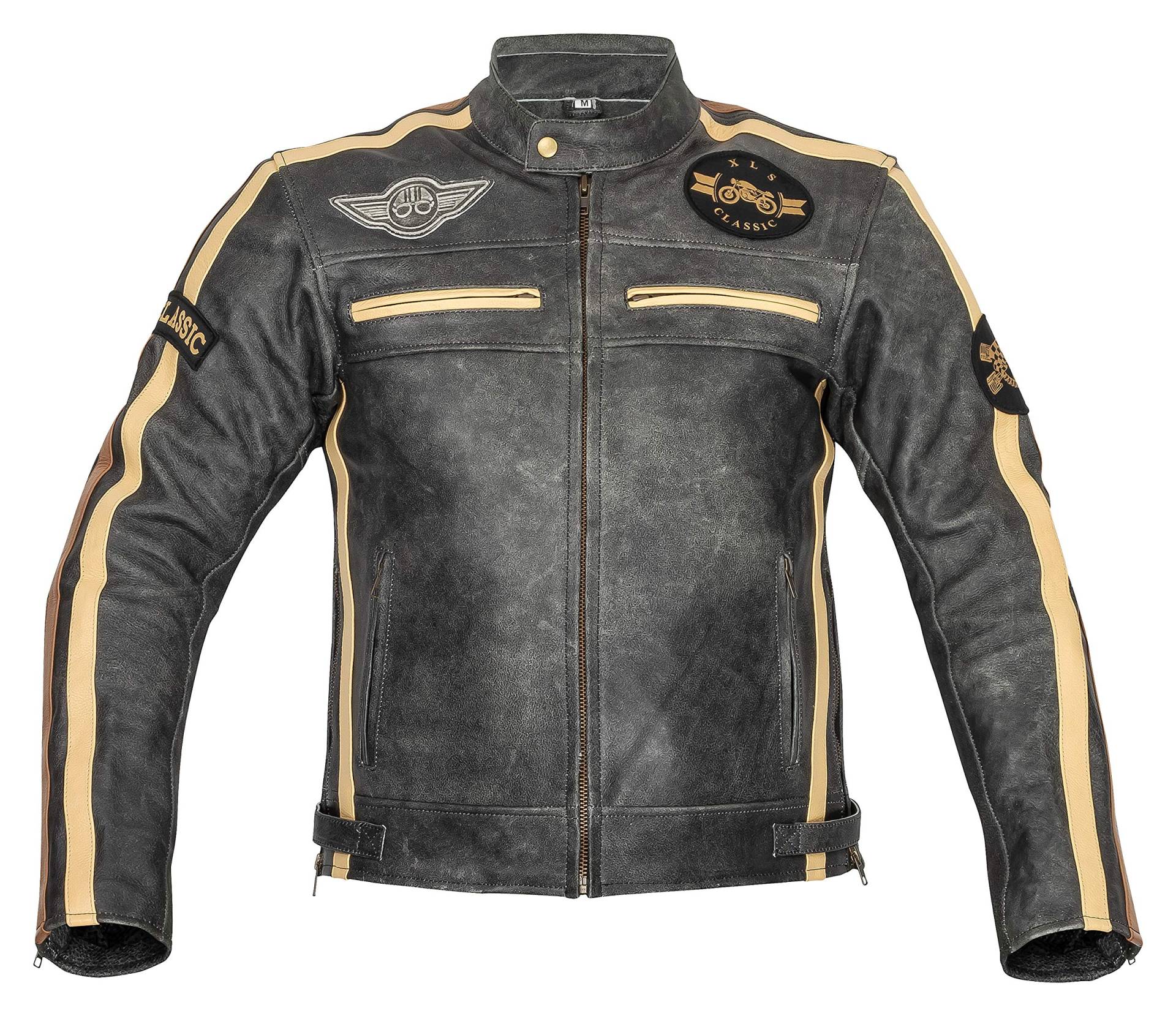 XLS Motorradjacke Herren Klassik Motorrad Lederjacke Retro Bikerjacke Vintage Grau (L) von XLS