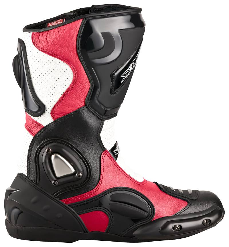 XLS Motorradstiefel, Racing Boots aus Echtleder, Herren Motorradschuhe in Rot/Schwarz/Weiß, wasserabweisend, inkl. Knöchelschutz (44) von XLS