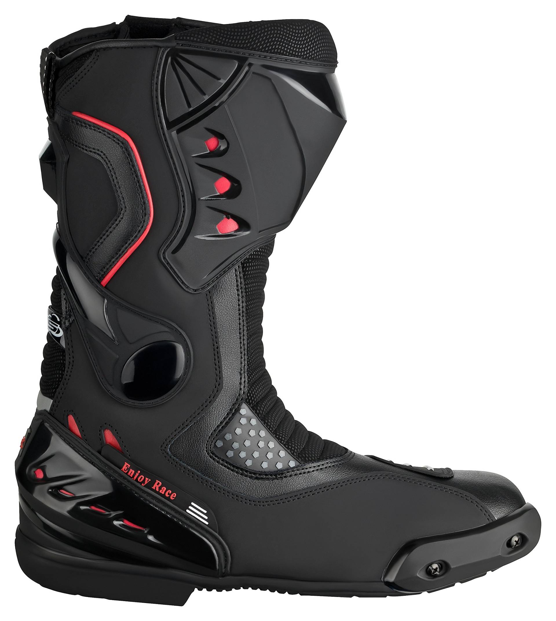 XLS Motorradstiefel, Racing Boots aus Echtleder, Herren Motorradschuhe in schwarz/rot, wasserabweisend, inkl. Knöchelschutz (44) von XLS