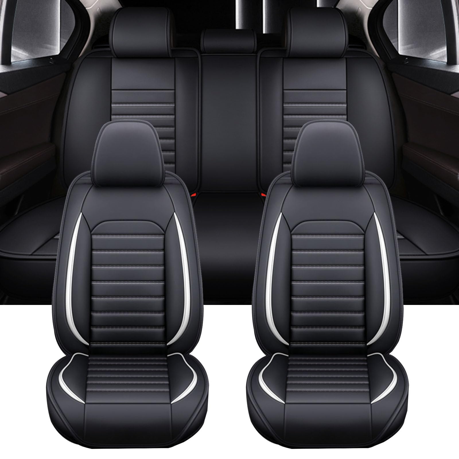 Auto Sitzbezüge Set für BMW E30 E34 E36 E39 E46 E60 E90 F10 F30 X3 X5 X6 X1/2/3/4/5/6 2000-2023, 5 Sitzer Sitzbezüge Vorne und Hinten, Wasserdichter PU Leder Autositzschutzbezug von XLUMIO