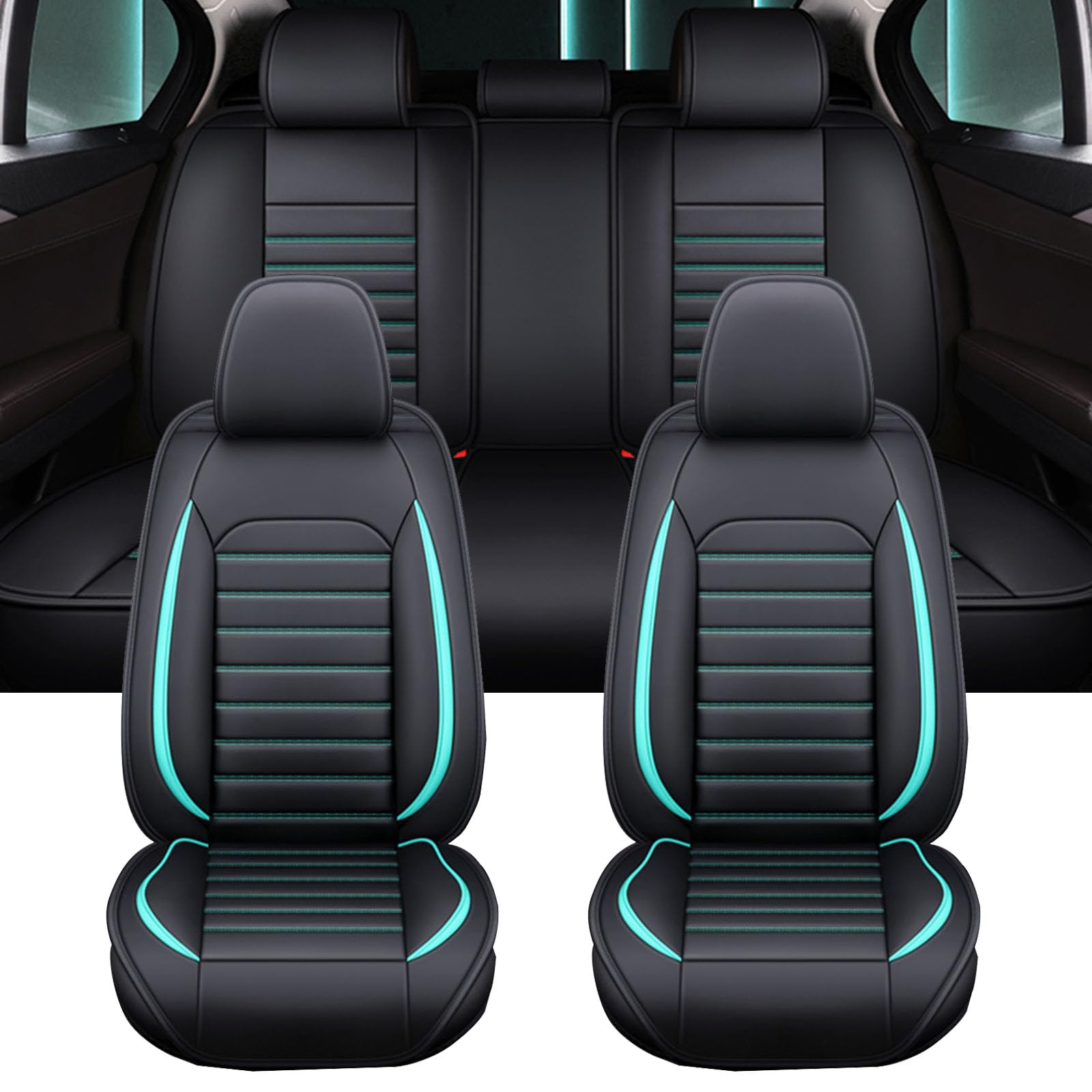 Auto Sitzbezüge Set für BMW X1 X2 X3 X4 X5 X6 X7 X8, 5 Sitzer Sitzbezüge Vorne und Hinten, Wasserdichter PU Leder Autositzschutzbezug, Verschleißfest Sitzschoner,B Black+Blue von XLUMIO
