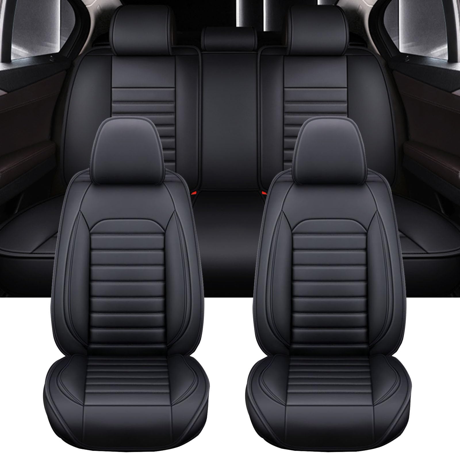 XLUMIO Auto Sitzbezüge Set für Hyundai I30 Estate 2012-2015, 5 Sitzer Sitzbezüge Vorne und Hinten, Wasserdichter PU Leder Autositzschutzbezug, Verschleißfest Sitzschoner,D Black von XLUMIO