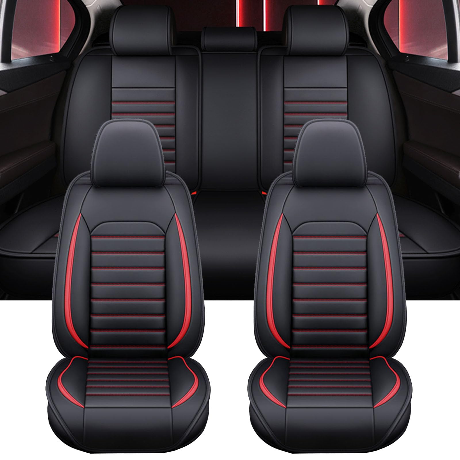 XLUMIO Auto Sitzbezüge Set für Subaru Baja 2000-2023, 5 Sitzer Sitzbezüge Vorne und Hinten, Wasserdichter PU Leder Autositzschutzbezug, Verschleißfest Sitzschoner,A Black+Red von XLUMIO
