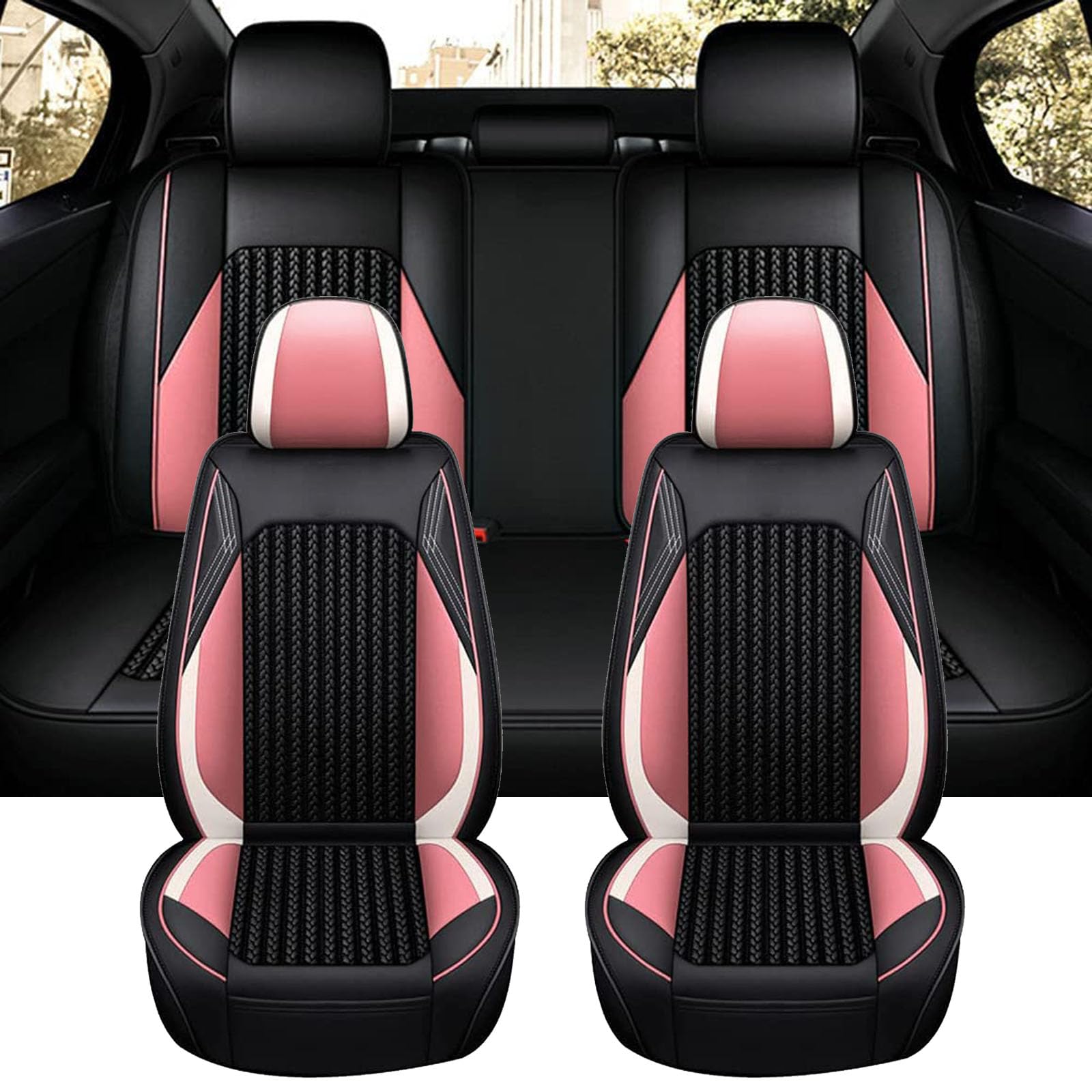 XLUMIO Auto Sitzbezüge Sets für Nissan Almera/Pulsar 1995-2006, 5 Sitzer PU Leder Wasserdichter Komfort Sitzbezug, Schonbezüge Sitzschoner Vorne und Hinten, Auto Zubehör,C Pink von XLUMIO