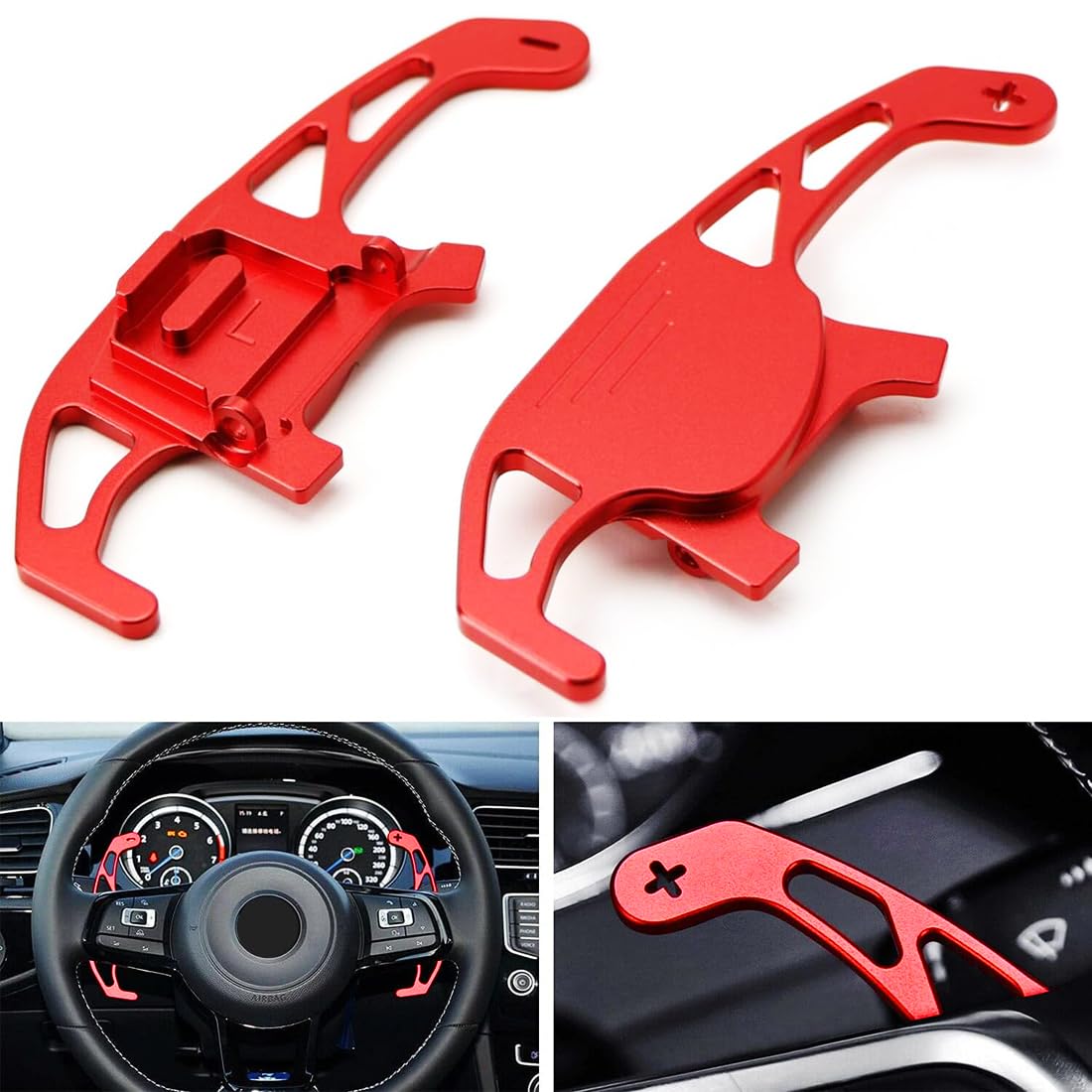 XMSCN 2 Stück Lenkrad Schaltwippen Verlängerung Paddles Lenkrad, für Autolenkrad, kompatibel mit VW Volkswagen Golf MK7 Polo GTI/GTD/GTE/R R-line Passat Scirocco, Autozubehör, (rot) von XMSCN