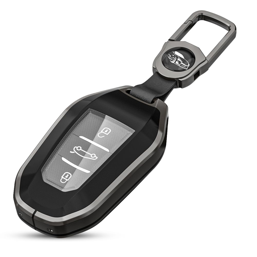 XMSCN Schutzhülle für Smart Key Fob aus Zinklegierung für Peugeot 301 308 408 508 2008 3085 3008 4008 5008 307 206 Citroen C4L/DS6/C6/DS5 mit Schlüsselanhängern, 3 Tasten, von XMSCN