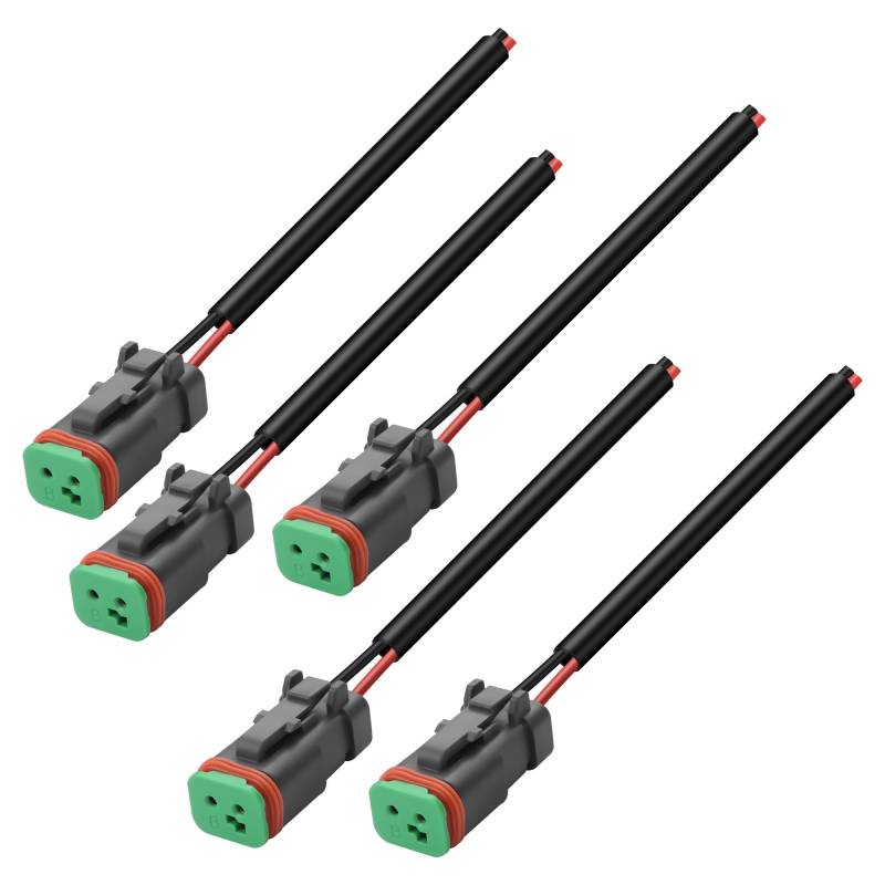 XMSJSIY 2-Pin DT-Steckverbinder Wasserdichte 2-Draht-Steckverbinder Automobil DT Verbinder Stecker Kabelbaum 2Pin Pigtail Kabel mit Schrumpfschlauch für Auto LED Arbeitslicht-5 Kits (Buchse) von XMSJSIY