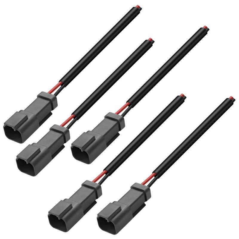 XMSJSIY 2-Pin DT-Steckverbinder Wasserdichte 2-Draht-Steckverbinder Automobil DT Verbinder Stecker Kabelbaum 2Pin Pigtail Kabel mit Schrumpfschlauch für Auto LED Arbeitslicht-5 Kits (Stecker) von XMSJSIY