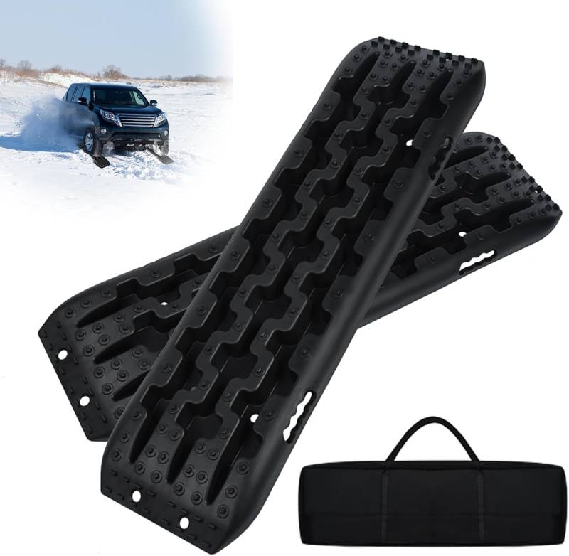 XMTECH 2 Stück Schwarz Anfahrhilfe Sandbleche Offroad Traktionsmatte Kunstoff, Anfahrhilfe Wohnmobil, Sandbleche Wohnmobil Recovery Board Offroad Tracks, Traktionshilfe Traktionsband von XMTECH