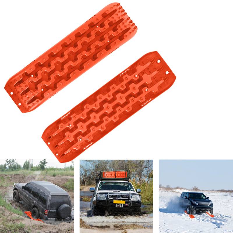 XMTECH 2 Stück Orange Anfahrhilfe Sandbleche Offroad Traktionsmatte Kunstoff, Anfahrhilfe Wohnmobil, Sandbleche Wohnmobil Recovery Board Offroad Tracks, Traktionshilfe Traktionsband von XMTECH