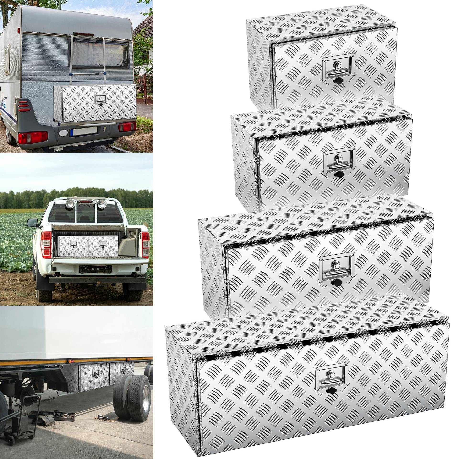 XMTECH Alu Unterbaubox Unterboden-LKW-Box Truckbox Transportbox, Pickup-Aufbewahrungsbox Alu Anhängerkiste, Wasserdicht Lagerkiste Transportkoffer Werkzeugkasten mit Schlüssel, 121,5 x 43,5 x 46 cm von XMTECH